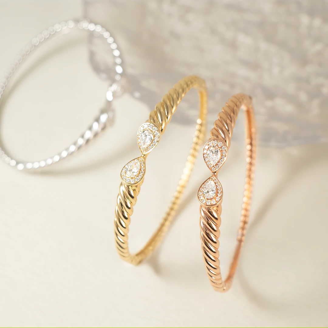 Rope pear shaped diamond bangle